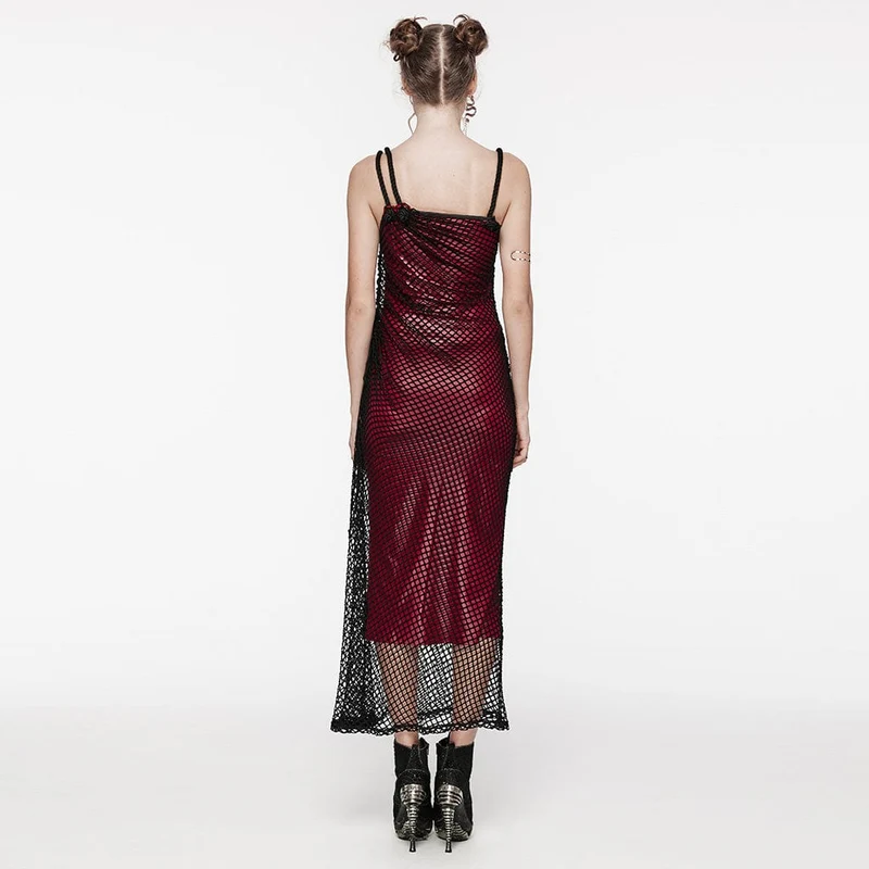 Damen Gothic Mesh Splice Tunnelzug Unterkleid Rot