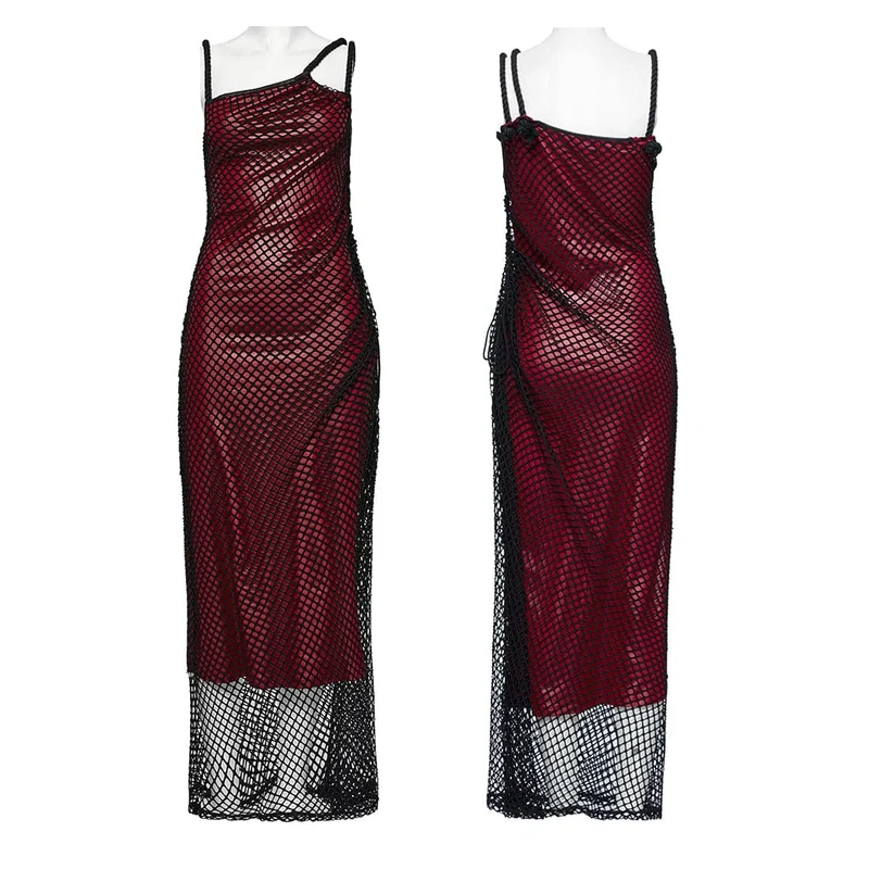 Damen Gothic Mesh Splice Tunnelzug Unterkleid Rot