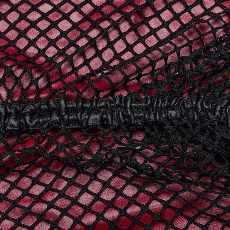 Damen Gothic Mesh Splice Tunnelzug Unterkleid Rot