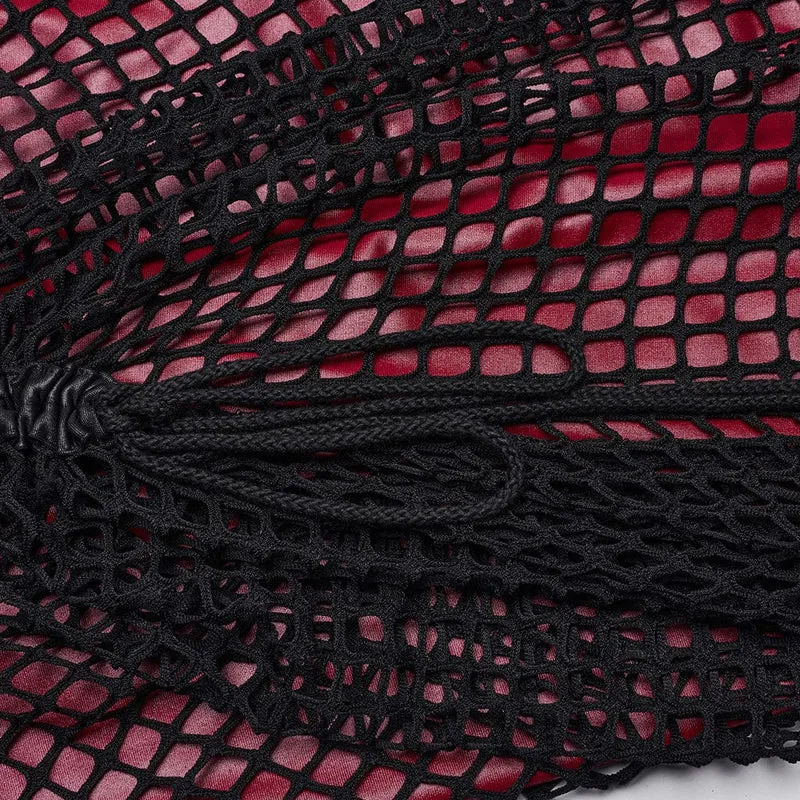 Damen Gothic Mesh Splice Tunnelzug Unterkleid Rot