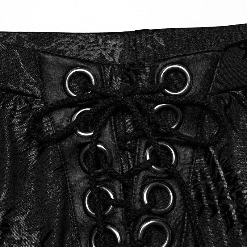 Damen Punk Thorns Bedruckte Schnür-Schlaghose Schwarz