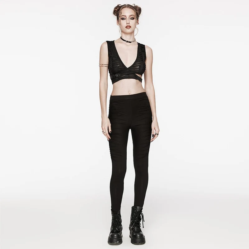 Damen-Punk-Hosen mit Rüschen und Perlen