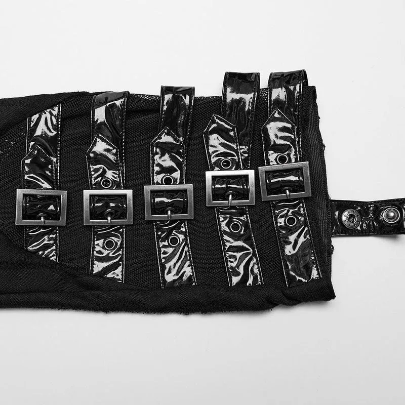 Punk-Beinwärmer mit unregelmäßiger Mesh-Splice-Schnalle und Strumpfband für Damen