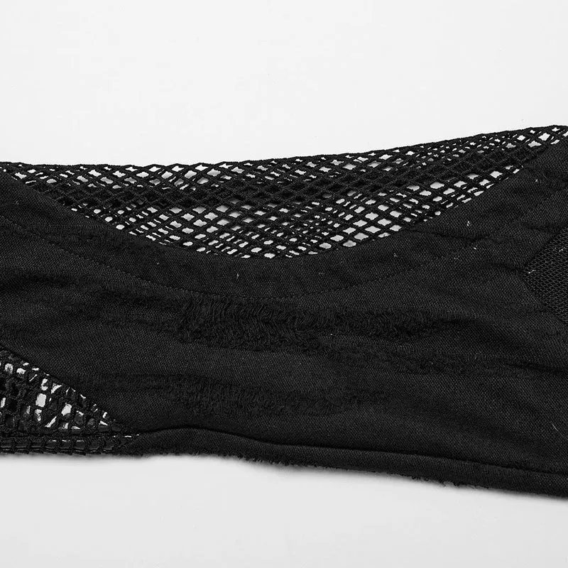 Punk-Beinwärmer mit unregelmäßiger Mesh-Splice-Schnalle und Strumpfband für Damen