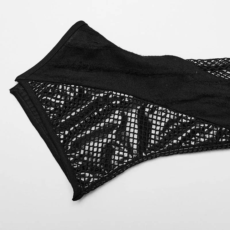 Punk-Beinwärmer mit unregelmäßiger Mesh-Splice-Schnalle und Strumpfband für Damen