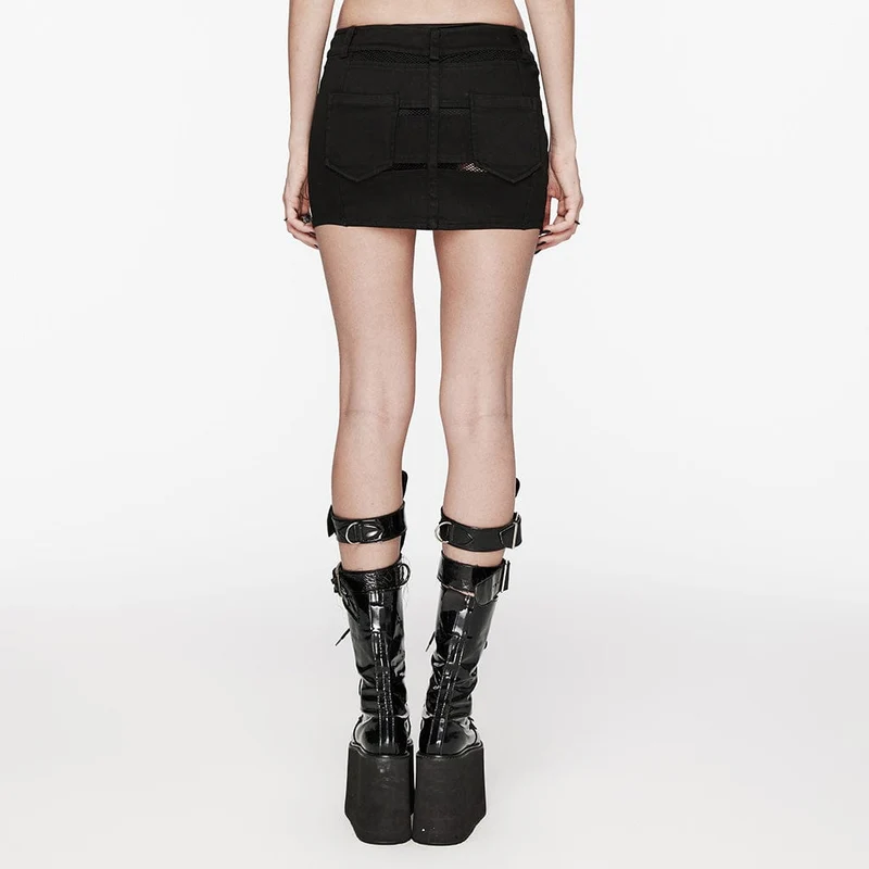 Punk-Mesh-Splice-Reißverschlussrock für Damen in Schwarz