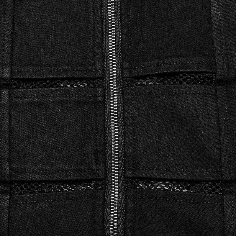 Punk-Mesh-Splice-Reißverschlussrock für Damen in Schwarz