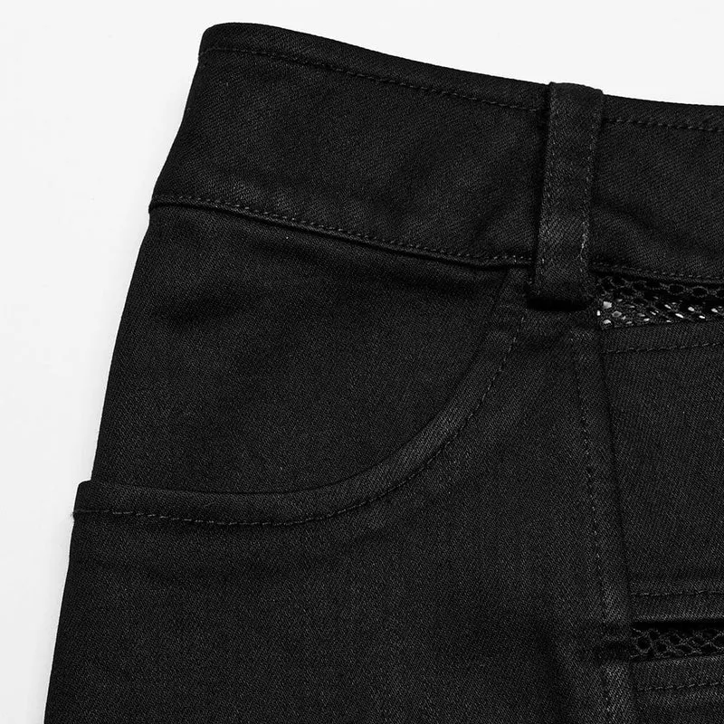 Punk-Mesh-Splice-Reißverschlussrock für Damen in Schwarz