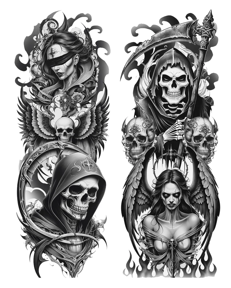 Grim Reaper Tattoo Effekt Strumpfhose