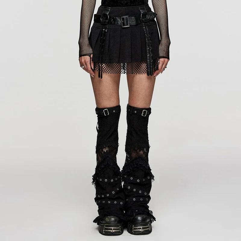 Damen Punk Mesh Splice Straps Faltenrock