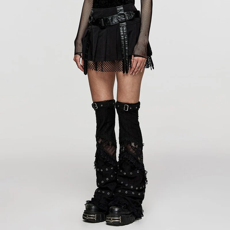 Damen Punk Mesh Splice Straps Faltenrock