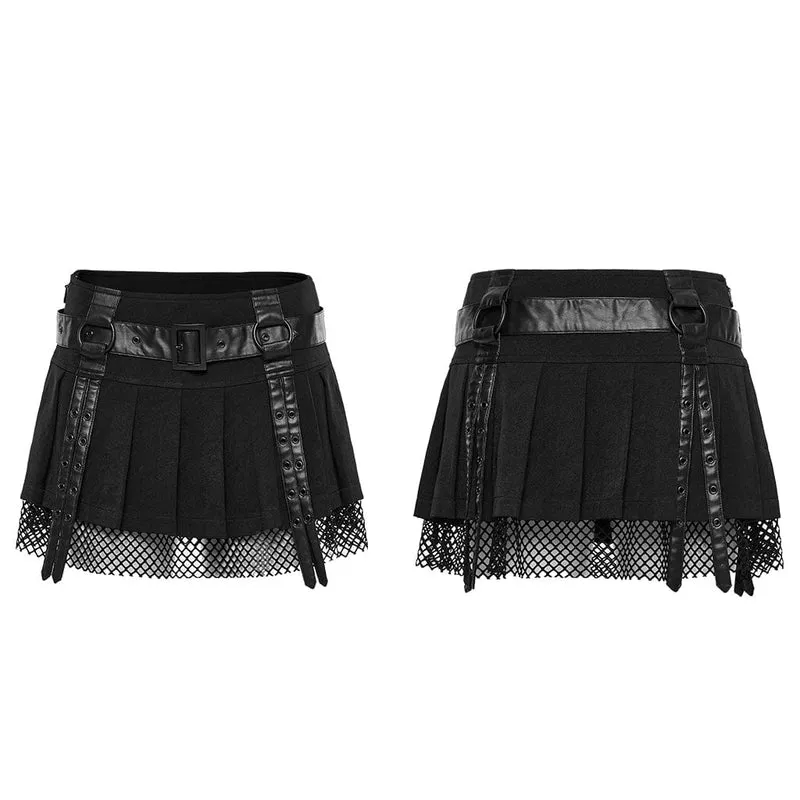 Damen Punk Mesh Splice Straps Faltenrock