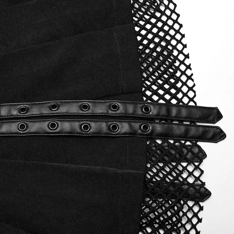 Damen Punk Mesh Splice Straps Faltenrock