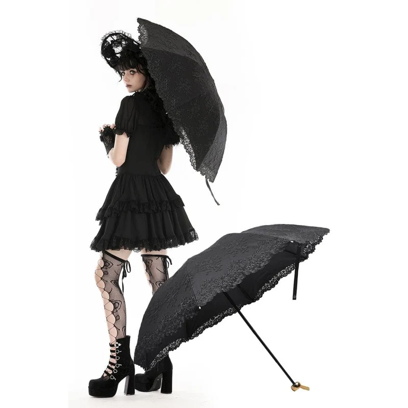 Damen-Regenschirm mit Gothic-Blumenstickerei