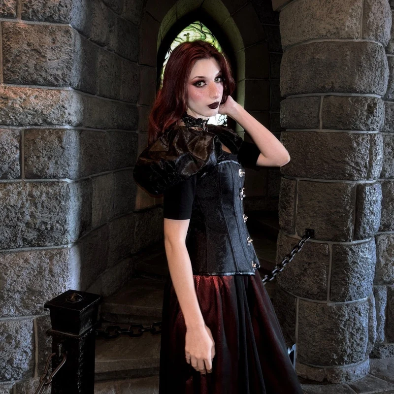 Damen Gothic Puffärmel-Überbrustkorsett mit Schnürung und Stäbchen