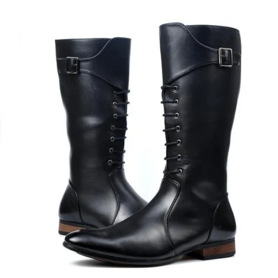 Herren Buckle Up Zipper Kunstleder spitzen Martin Stiefel
