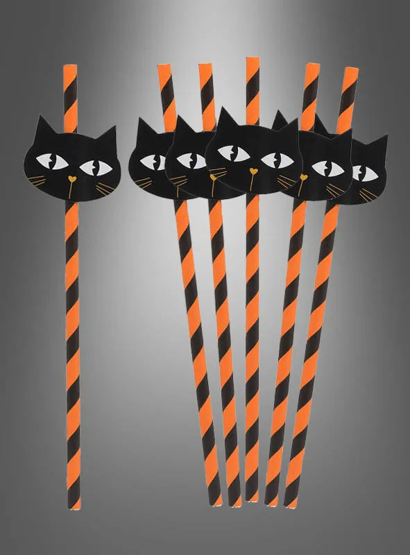 Halloween Strohhalme Katze oder Totenkopf