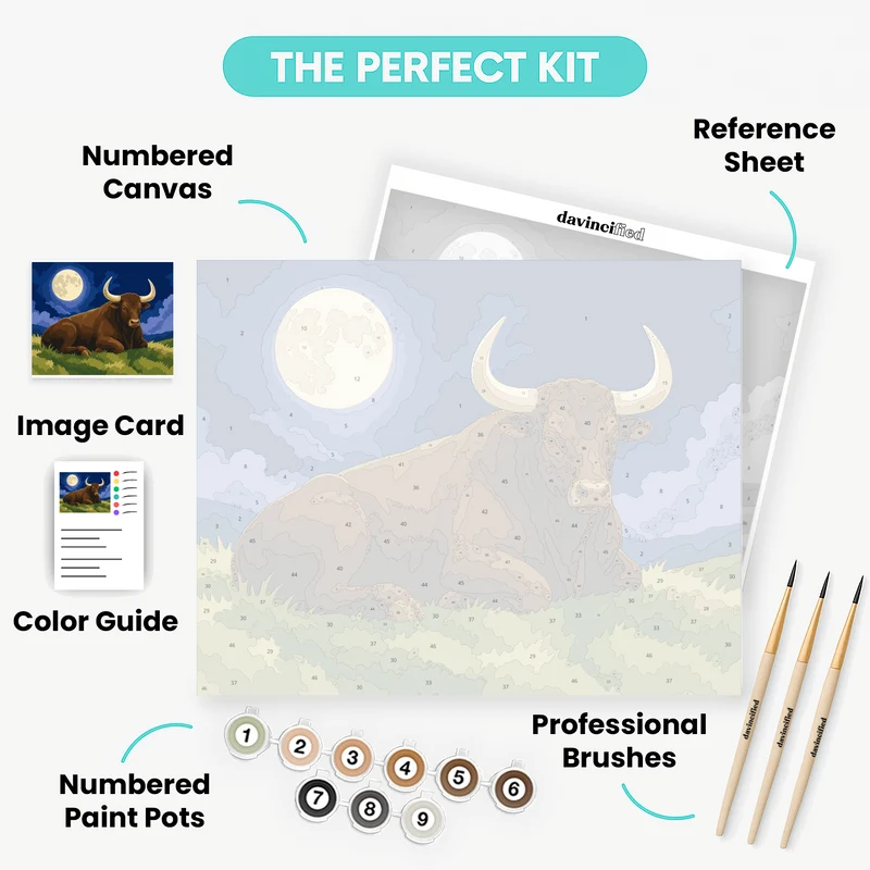Bull Under Moonlight - Paint by Numbers Kit
