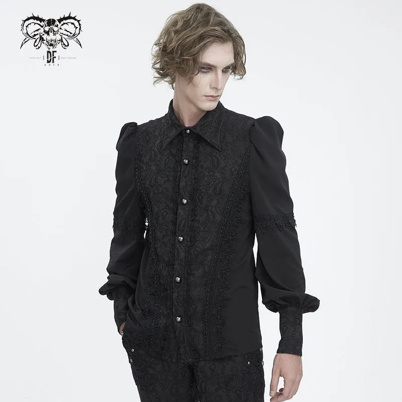 Herren-Gothic-Hemd aus Jacquard-Spleiß mit Puffärmeln