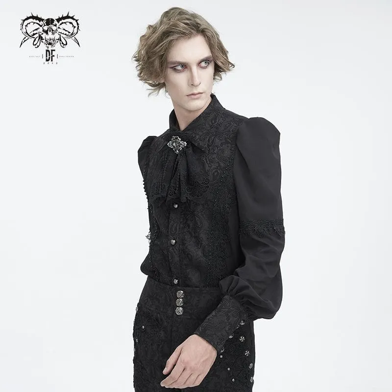 Herren-Gothic-Hemd aus Jacquard-Spleiß mit Puffärmeln