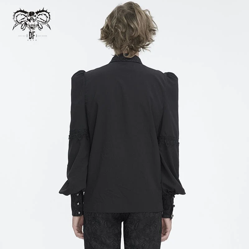 Herren-Gothic-Hemd aus Jacquard-Spleiß mit Puffärmeln