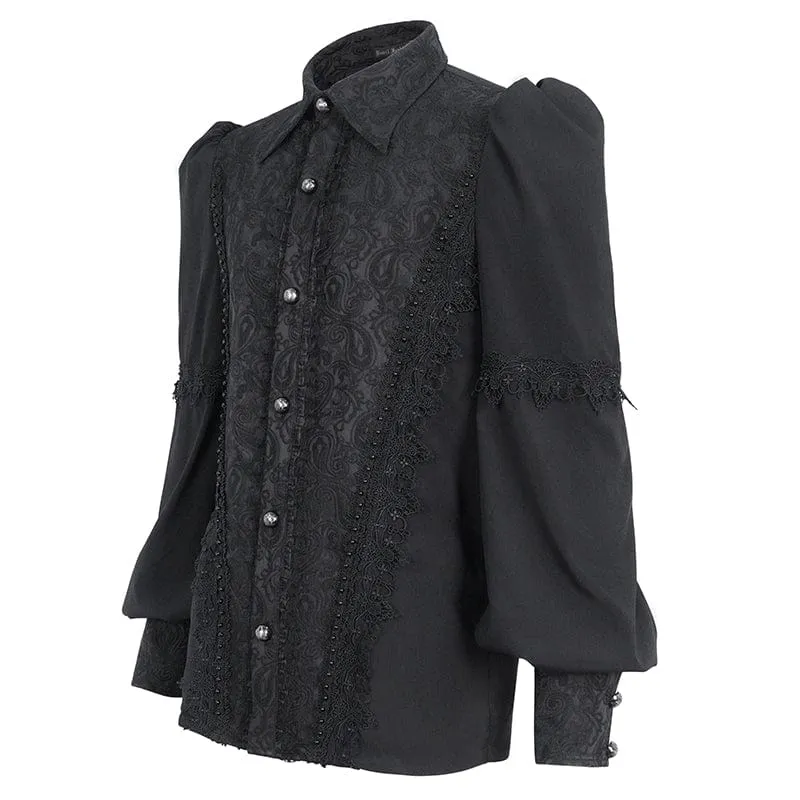 Herren-Gothic-Hemd aus Jacquard-Spleiß mit Puffärmeln