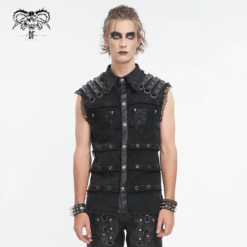 Unbesäumte Weste mit Punk-Nieten für Herren im Distressed-Look
