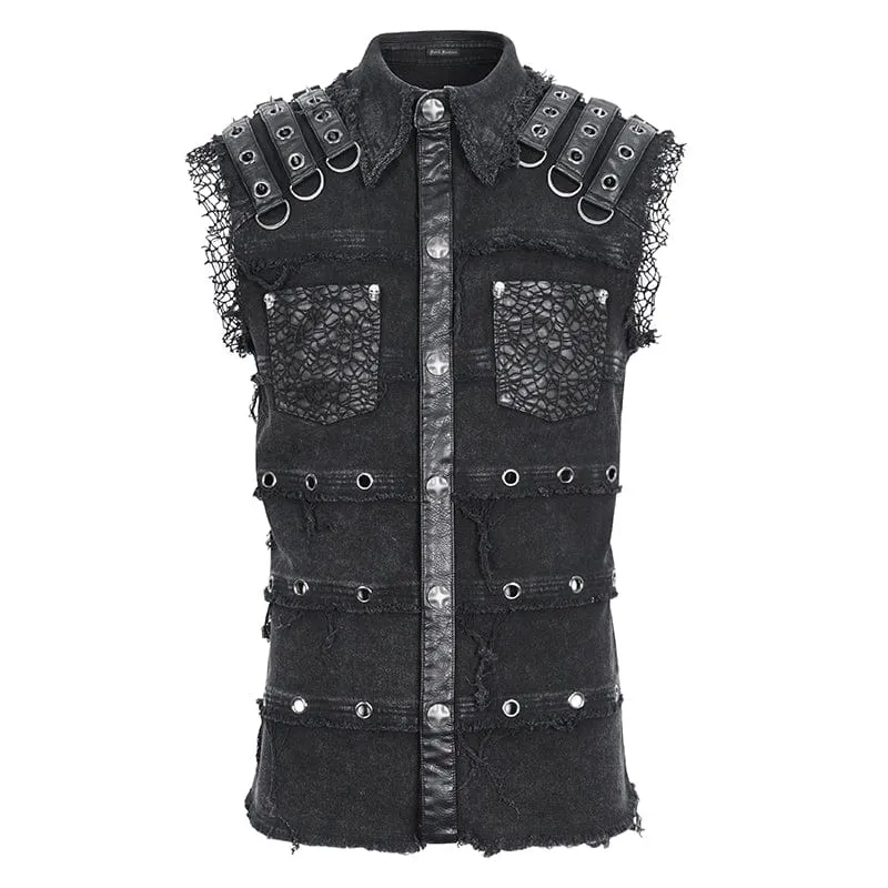 Unbesäumte Weste mit Punk-Nieten für Herren im Distressed-Look