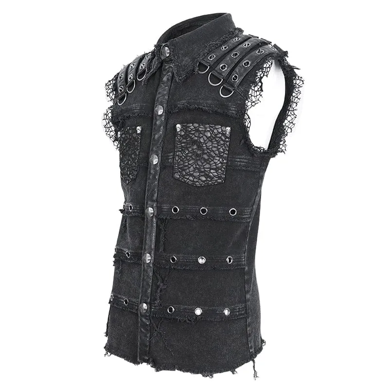 Unbesäumte Weste mit Punk-Nieten für Herren im Distressed-Look