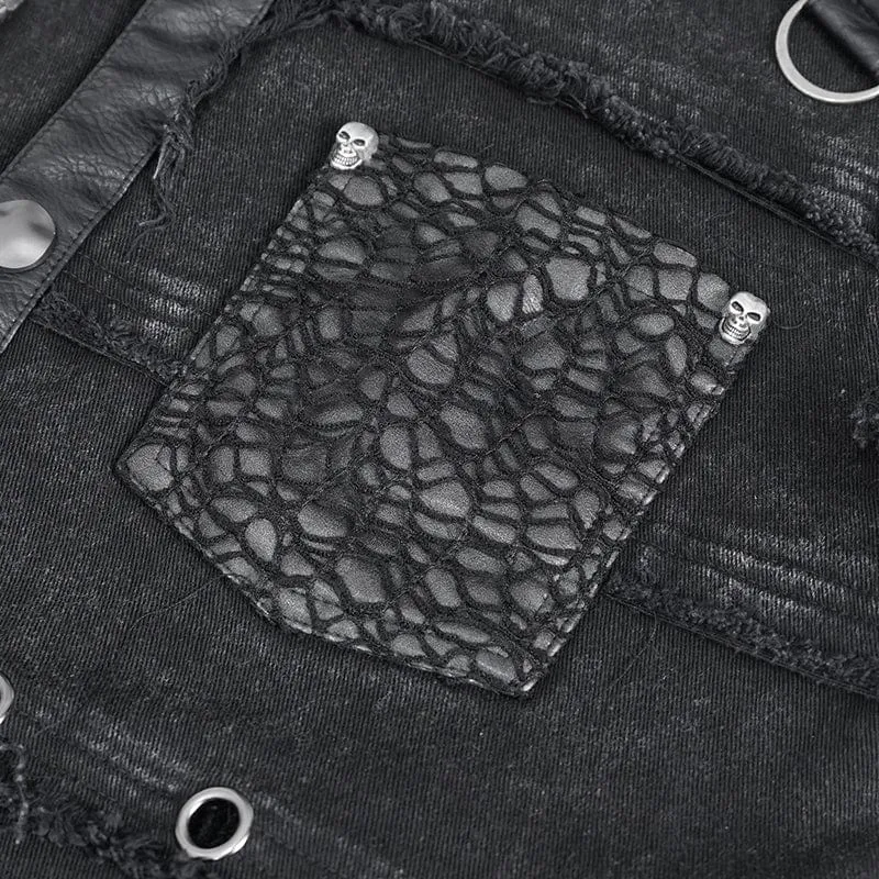Unbesäumte Weste mit Punk-Nieten für Herren im Distressed-Look
