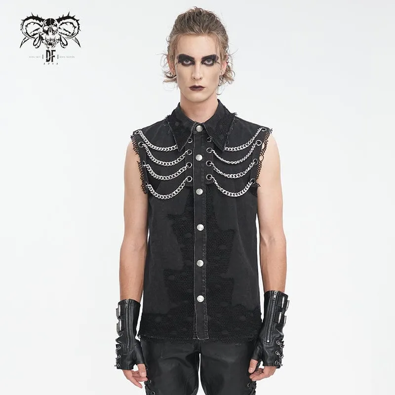 Herren-Punk-Weste mit mehreren Ketten im Used-Look