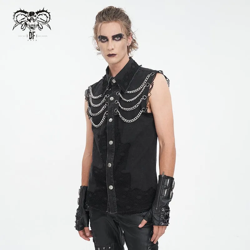 Herren-Punk-Weste mit mehreren Ketten im Used-Look