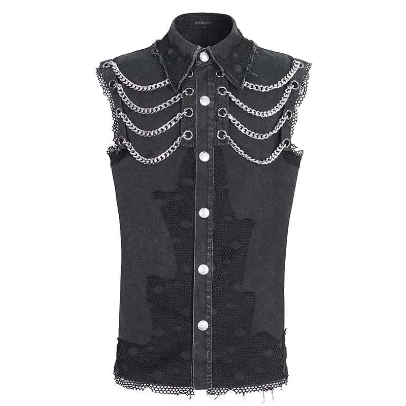 Herren-Punk-Weste mit mehreren Ketten im Used-Look