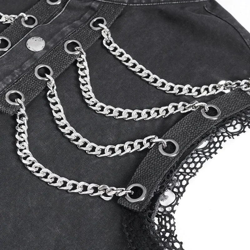 Herren-Punk-Weste mit mehreren Ketten im Used-Look