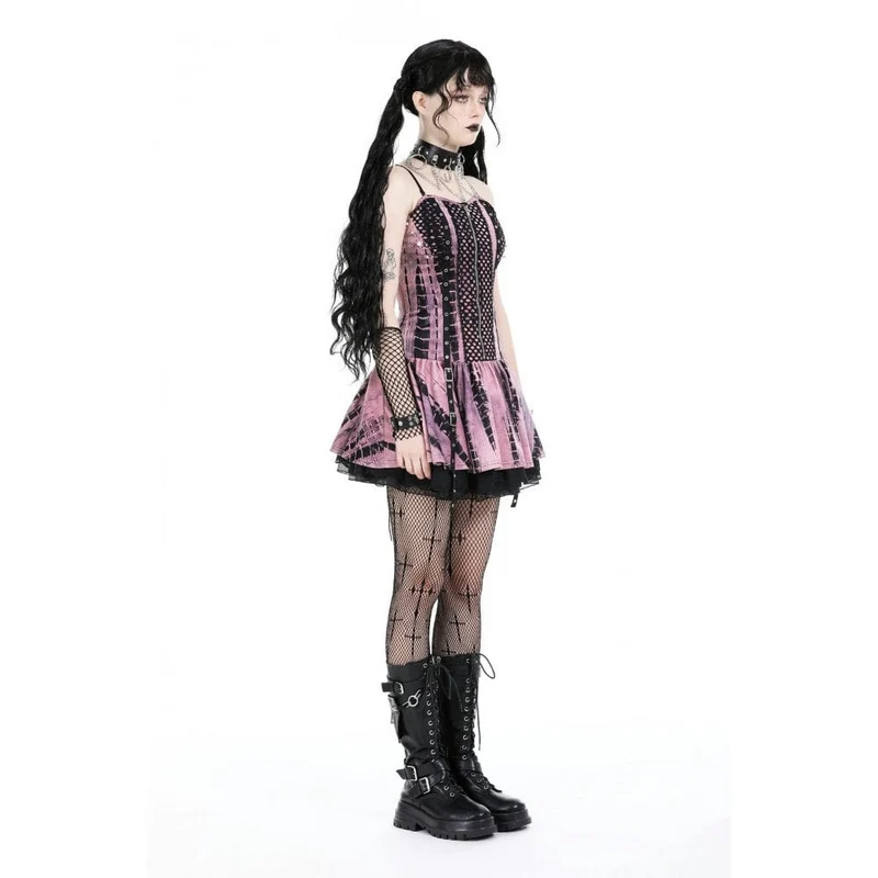 Punk-Abendkleid für Damen mit Batikmuster und Mesh-Einsätzen