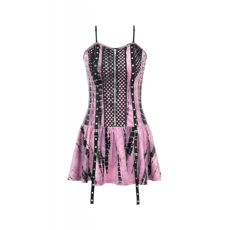 Punk-Abendkleid für Damen mit Batikmuster und Mesh-Einsätzen