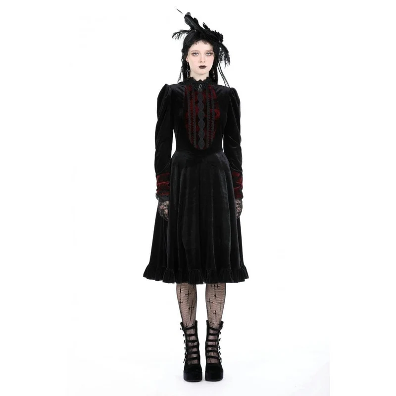 Damen-Gothic-Kleid aus Samt mit Puffärmeln und Stehkragen