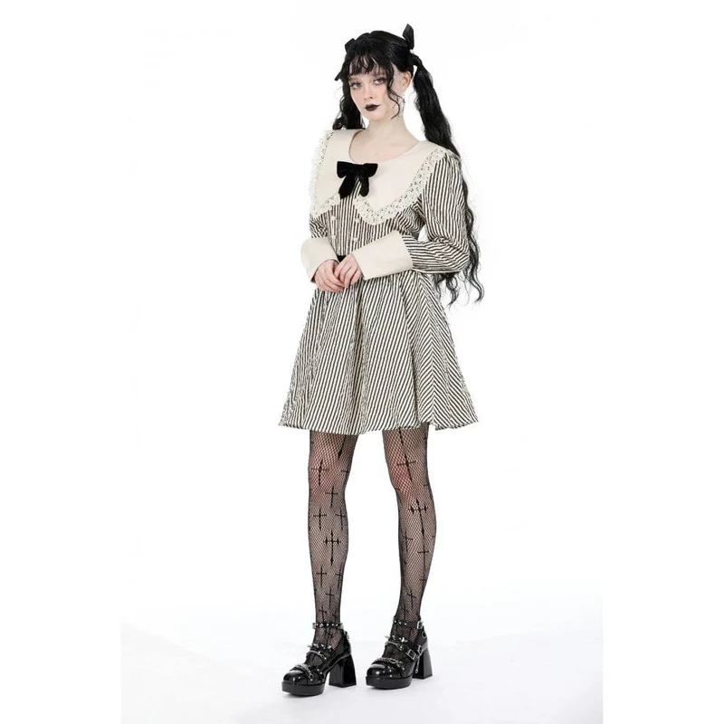 Gestreiftes Kleid mit Vintage-Puppenkragen für Damen