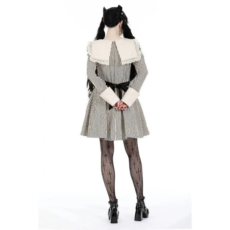Gestreiftes Kleid mit Vintage-Puppenkragen für Damen