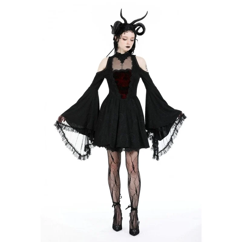 Gothic-Kleid für Damen mit schulterfreiem Spitzeneinsatz, Abschlusskleid