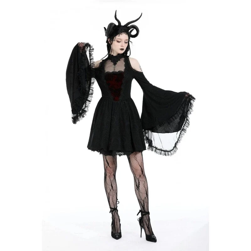 Gothic-Kleid für Damen mit schulterfreiem Spitzeneinsatz, Abschlusskleid