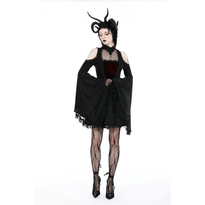 Gothic-Kleid für Damen mit schulterfreiem Spitzeneinsatz, Abschlusskleid