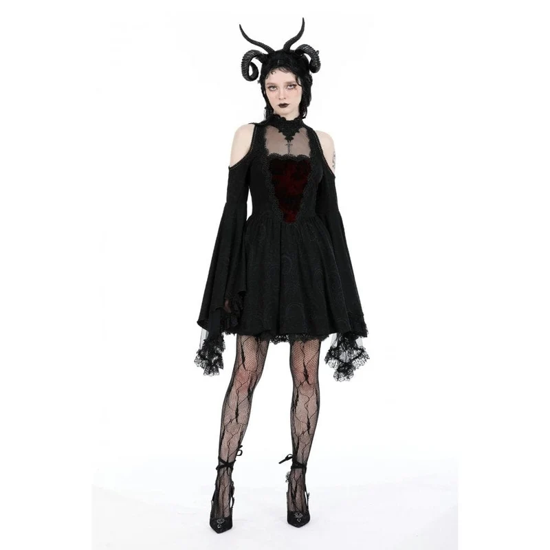 Gothic-Kleid für Damen mit schulterfreiem Spitzeneinsatz, Abschlusskleid