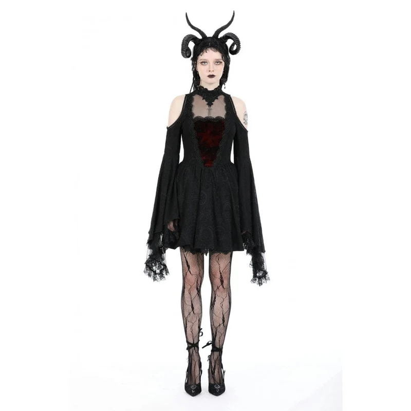 Gothic-Kleid für Damen mit schulterfreiem Spitzeneinsatz, Abschlusskleid