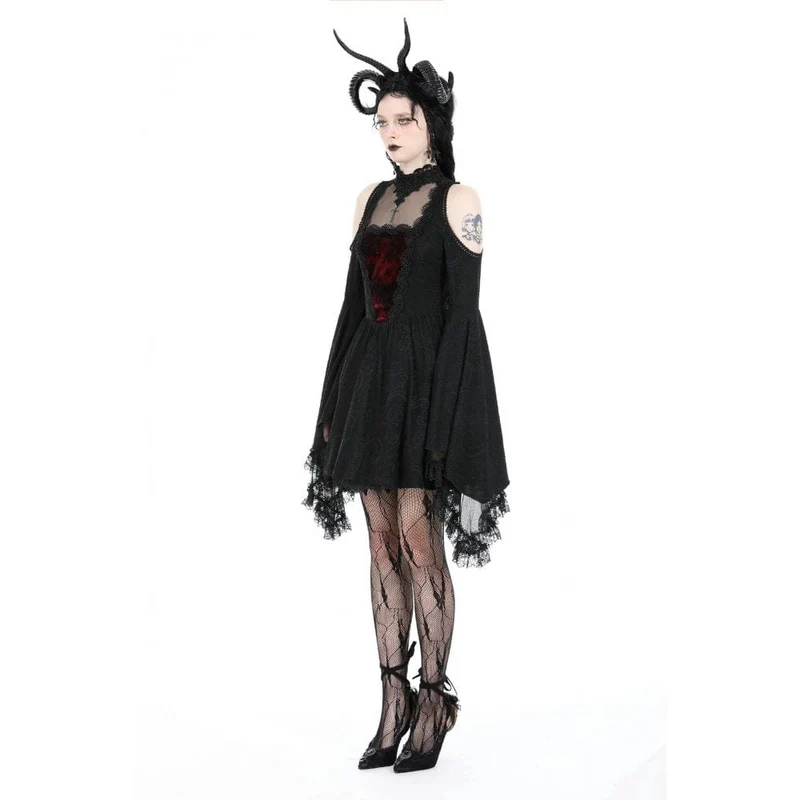 Gothic-Kleid für Damen mit schulterfreiem Spitzeneinsatz, Abschlusskleid
