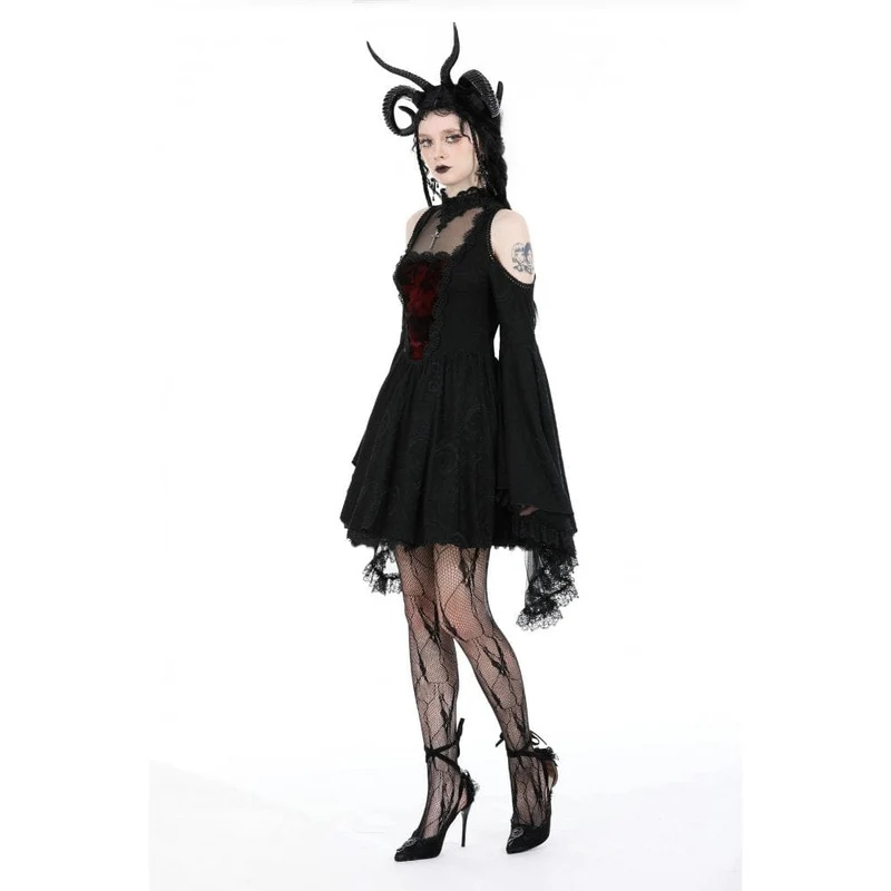 Gothic-Kleid für Damen mit schulterfreiem Spitzeneinsatz, Abschlusskleid