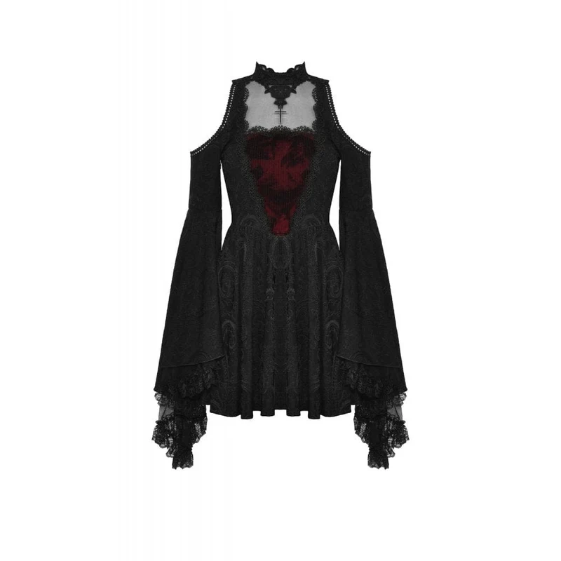 Gothic-Kleid für Damen mit schulterfreiem Spitzeneinsatz, Abschlusskleid