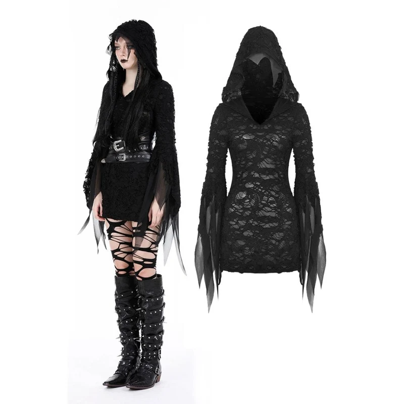 Damen-Gothic-Kleid mit ausgestellten Ärmeln und Rissen