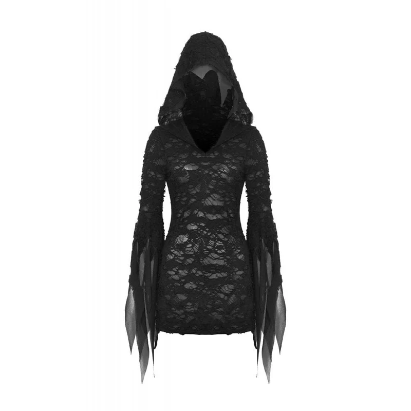 Damen-Gothic-Kleid mit ausgestellten Ärmeln und Rissen