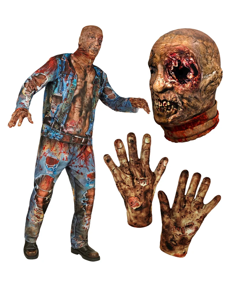 Zombie Sofortkostüm mit Maske & Handschuhe